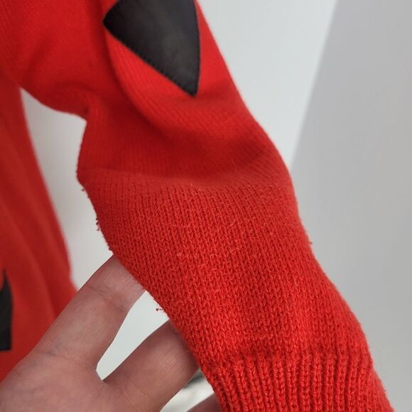 VINTAGE 80s Neiman Marcus leather bow‎ red sweater tunic with pearls L - Picture 5 of 15